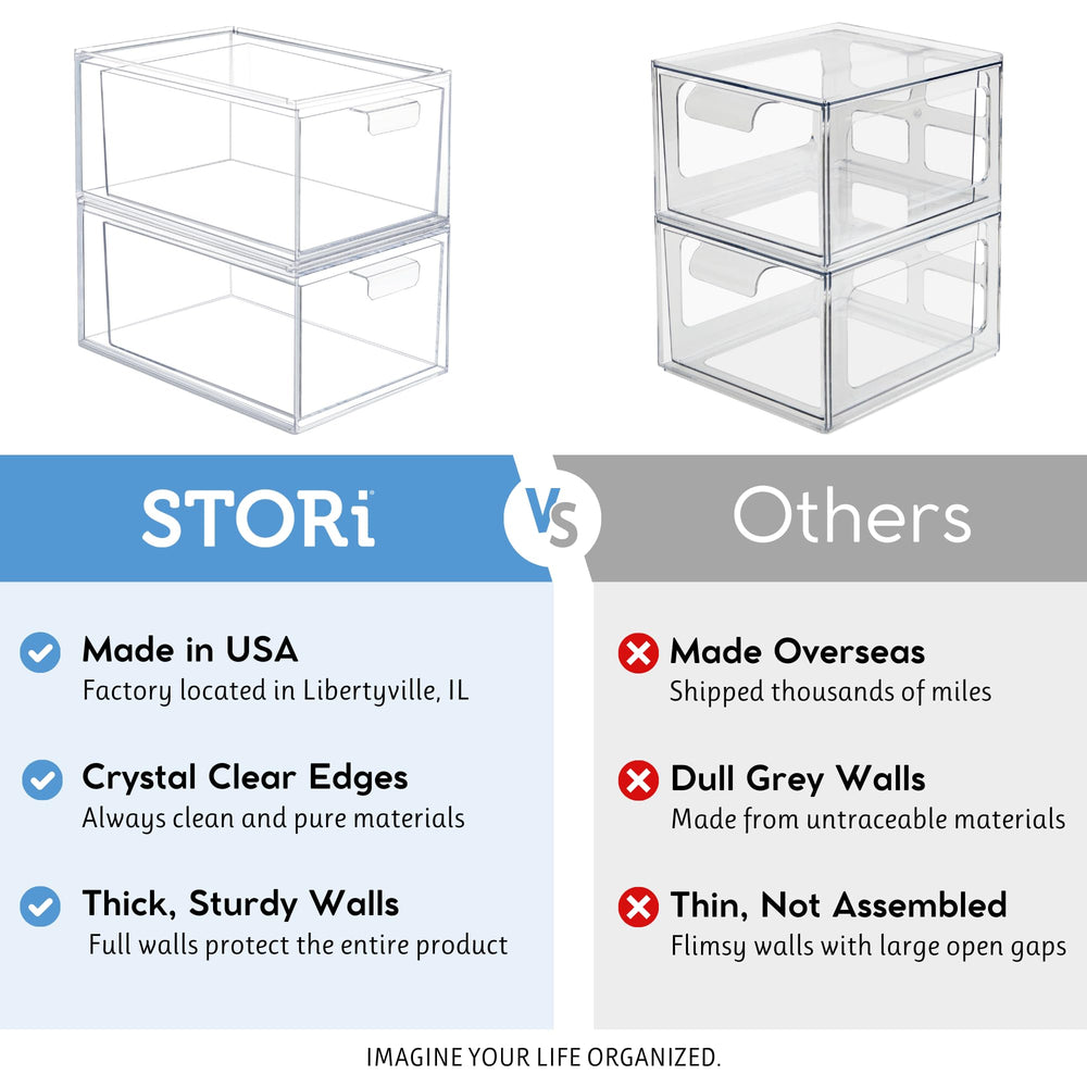 STORi Audrey stacked drawers maximize small vanity space efficiently.
