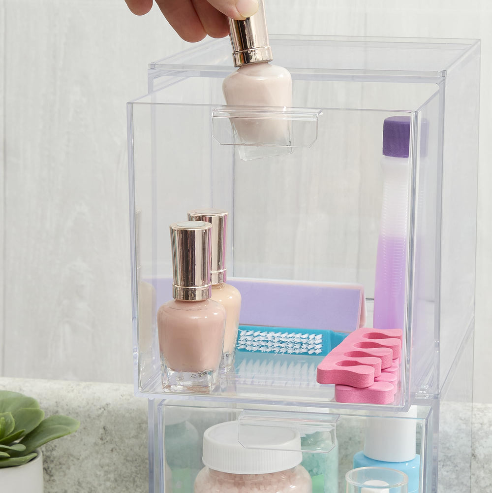 STORi Audrey bathroom cabinet bin neatly organizing toiletries