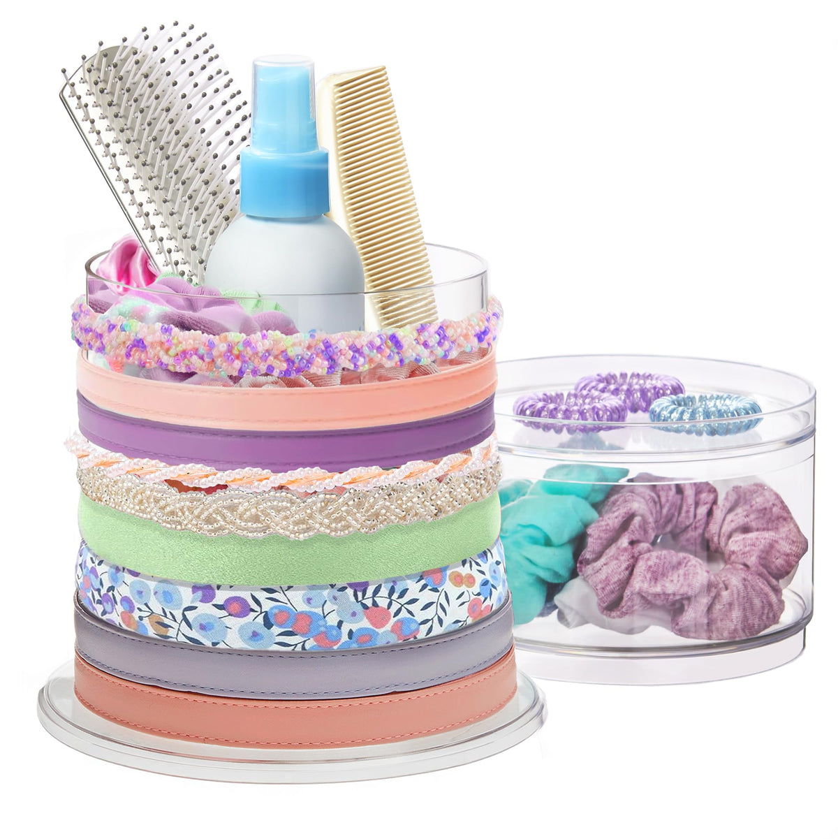 STORi Bella stackable clear hair organizer overview showcasing space-saving vanity storage