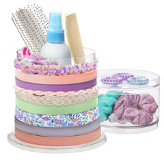 STORi Bella stackable clear hair organizer overview showcasing space-saving vanity storage