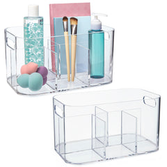 STORi Bliss 5-Compartment cosmetics storage bin offers clear visibility for quick makeup access.