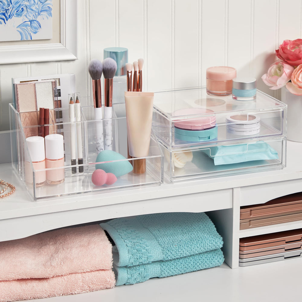 STORi Chloe set stacked on vanity demonstrates space-saving design.