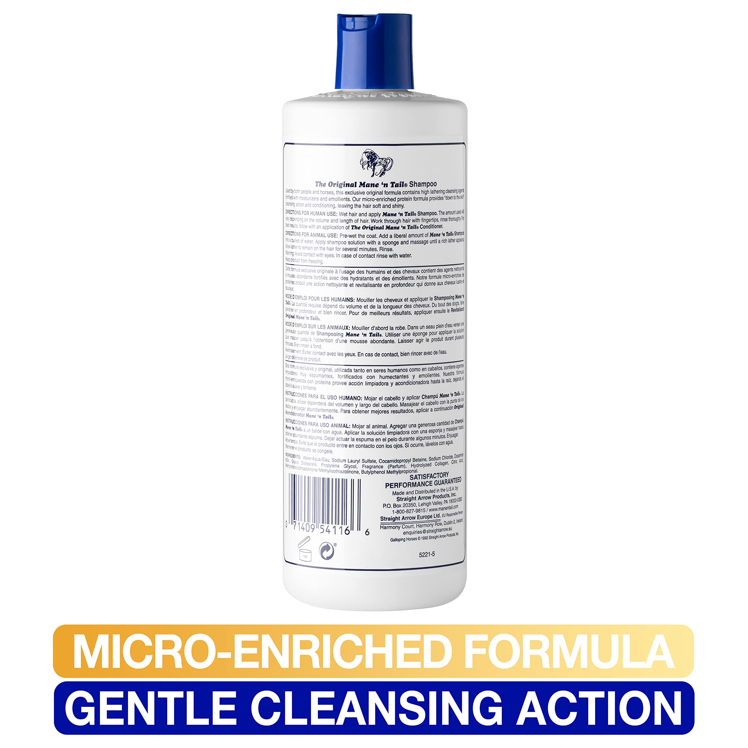 Straight Arrow Mane N Tail shampoo packaging emphasizing USA-made quality