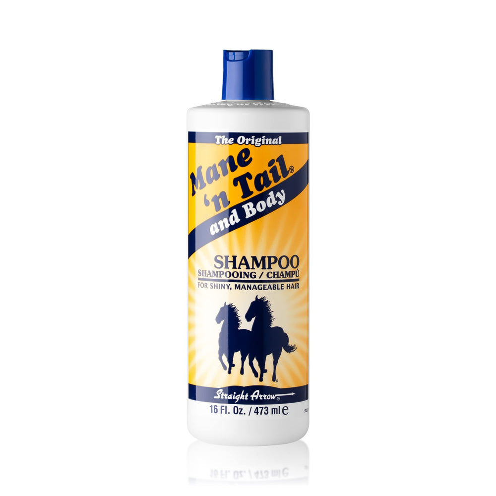 Straight Arrow Mane N Tail shampoo bottle front view for fuller, shinier hair