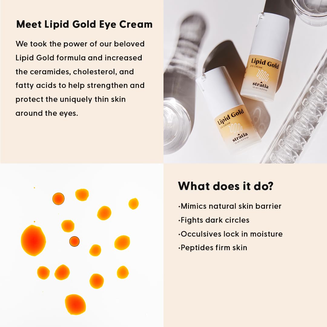 Stratia Lipid Gold Eye Cream packaging box emphasizing premium eye-area care design.