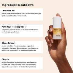 Stratia Lipid Gold Eye Cream peptides illustration indicating firming for fine lines.