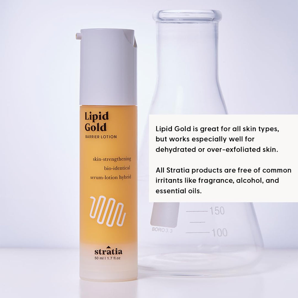 Stratia Lipid Gold on the skin during routine shows soothing hydration.