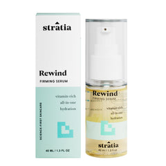 Stratia Rewind serum bottle pump for easy daily application and firmer-feeling skin