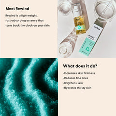 Stratia Rewind serum label close-up highlights ingredients for brighter, balanced skin