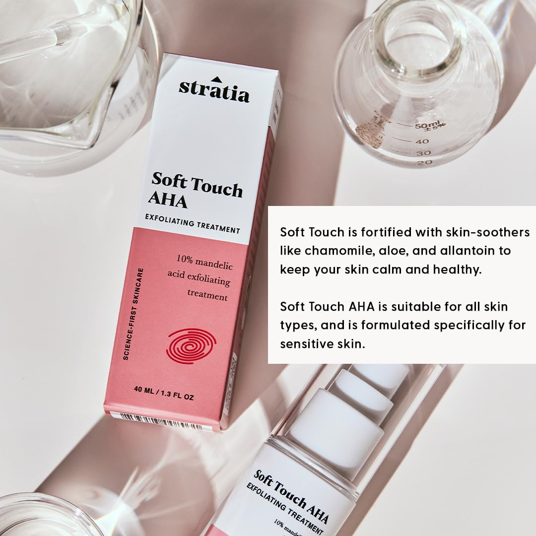 Stratia Soft Touch Dark Spot Corrector face application demonstrates gentle layering for sensitive skin.