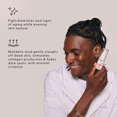 Stratia Mandelic acid ingredient closeup emphasizes pore-minimizing exfoliation for refined texture.