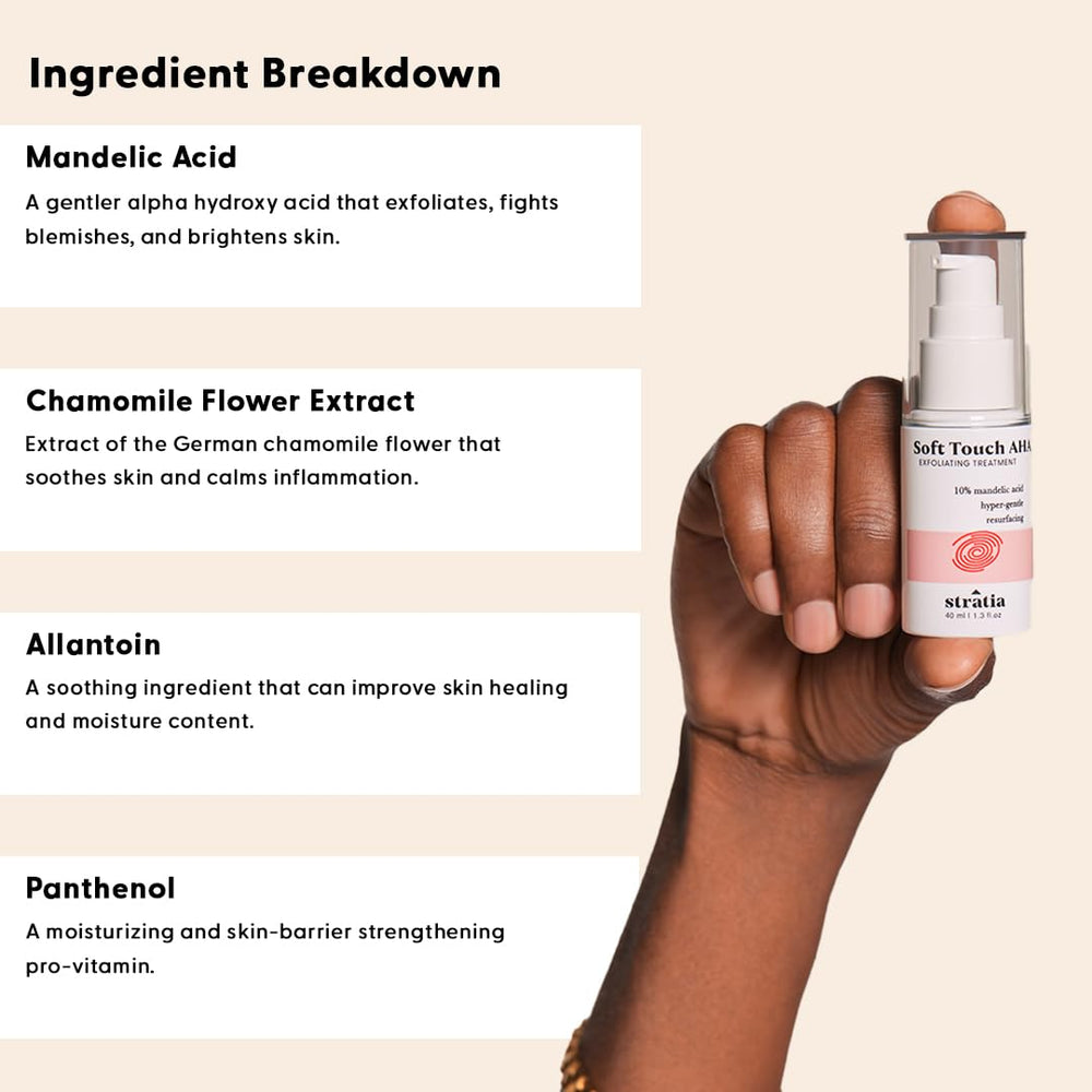 Stratia Soft Touch Dark Spot Corrector texture closeup highlights lightweight, non-sticky finish.