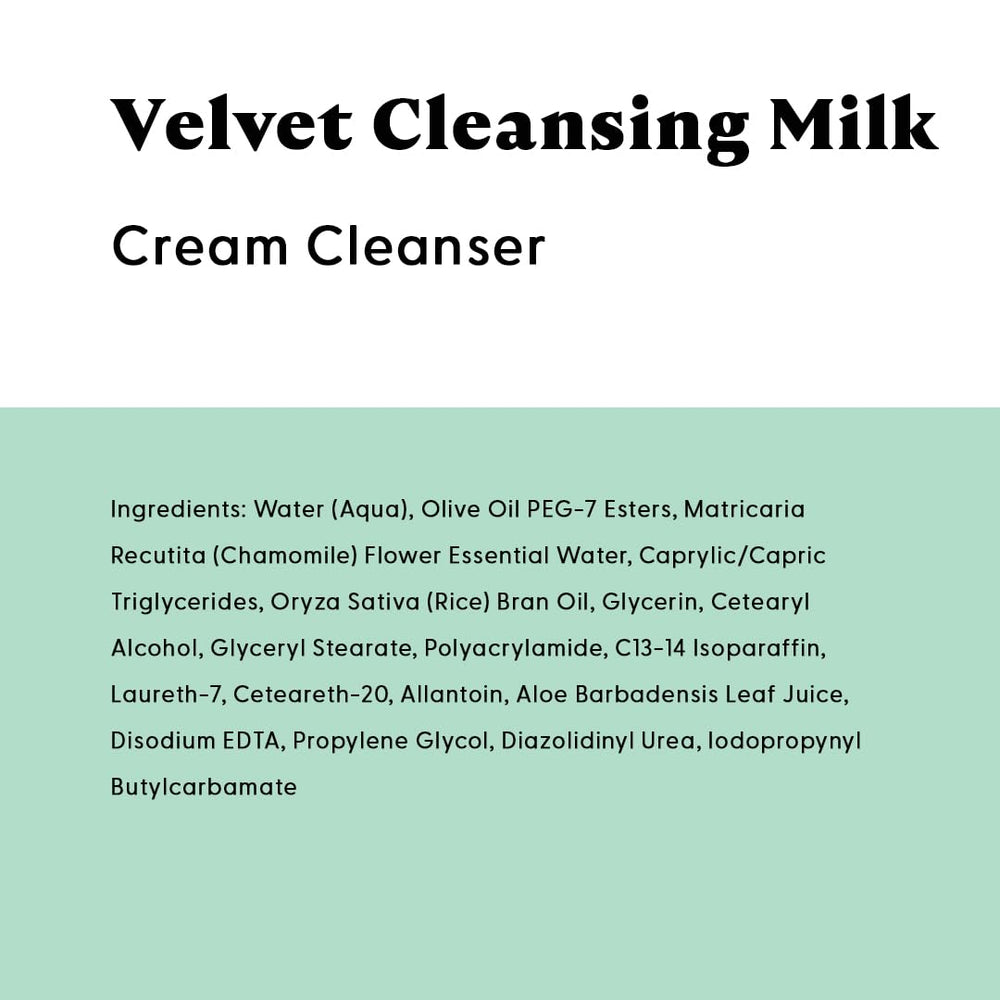 Stratia Velvet Cleansing Milk aloe and chamomile scene—soothing routine for sensitive skin.