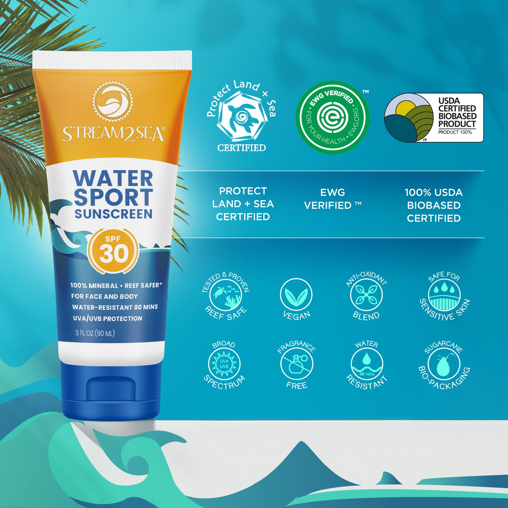 STREAM 2 SEA SPF30 texture close-up reveals a non-greasy finish.