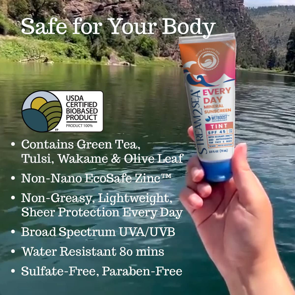 Stream 2 Sea SPF 45 tint-texture closeup reveals non-greasy mineral sunscreen.