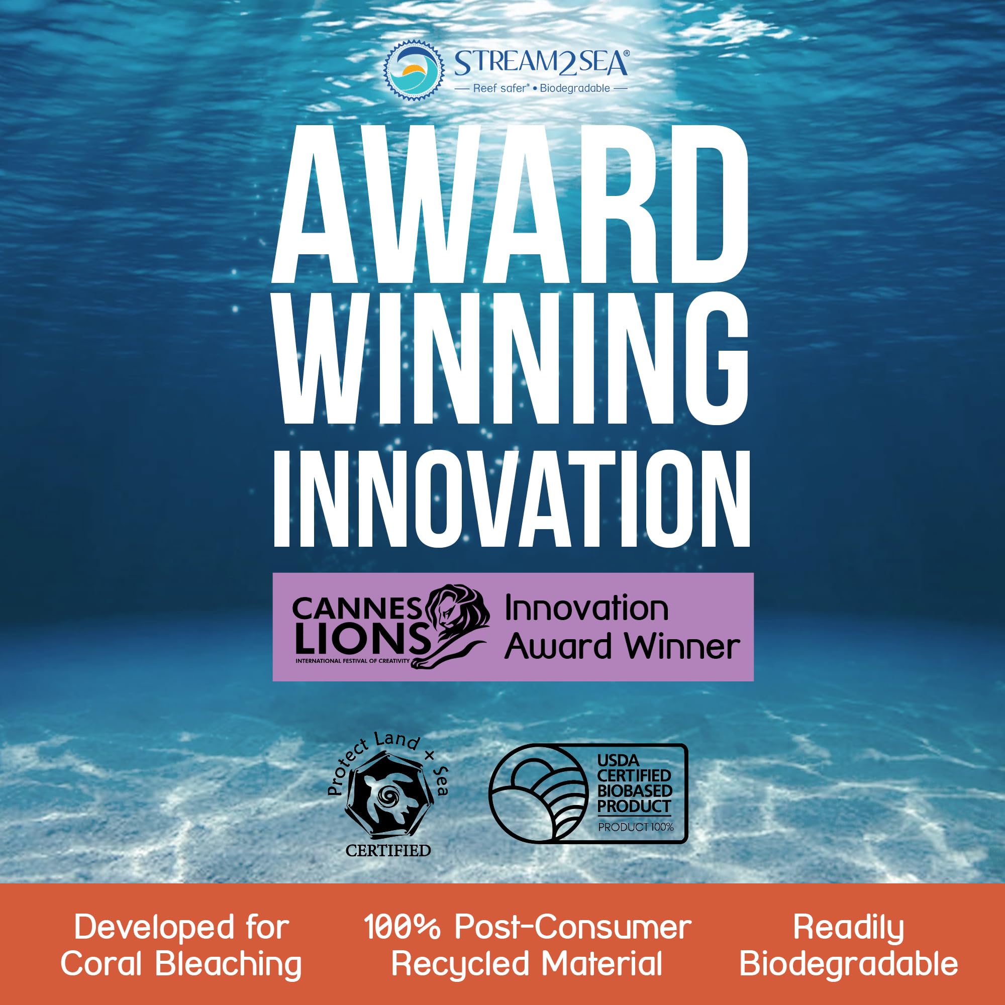 Stream2Sea Coral Care Cannes Lions award badge signaling innovation.