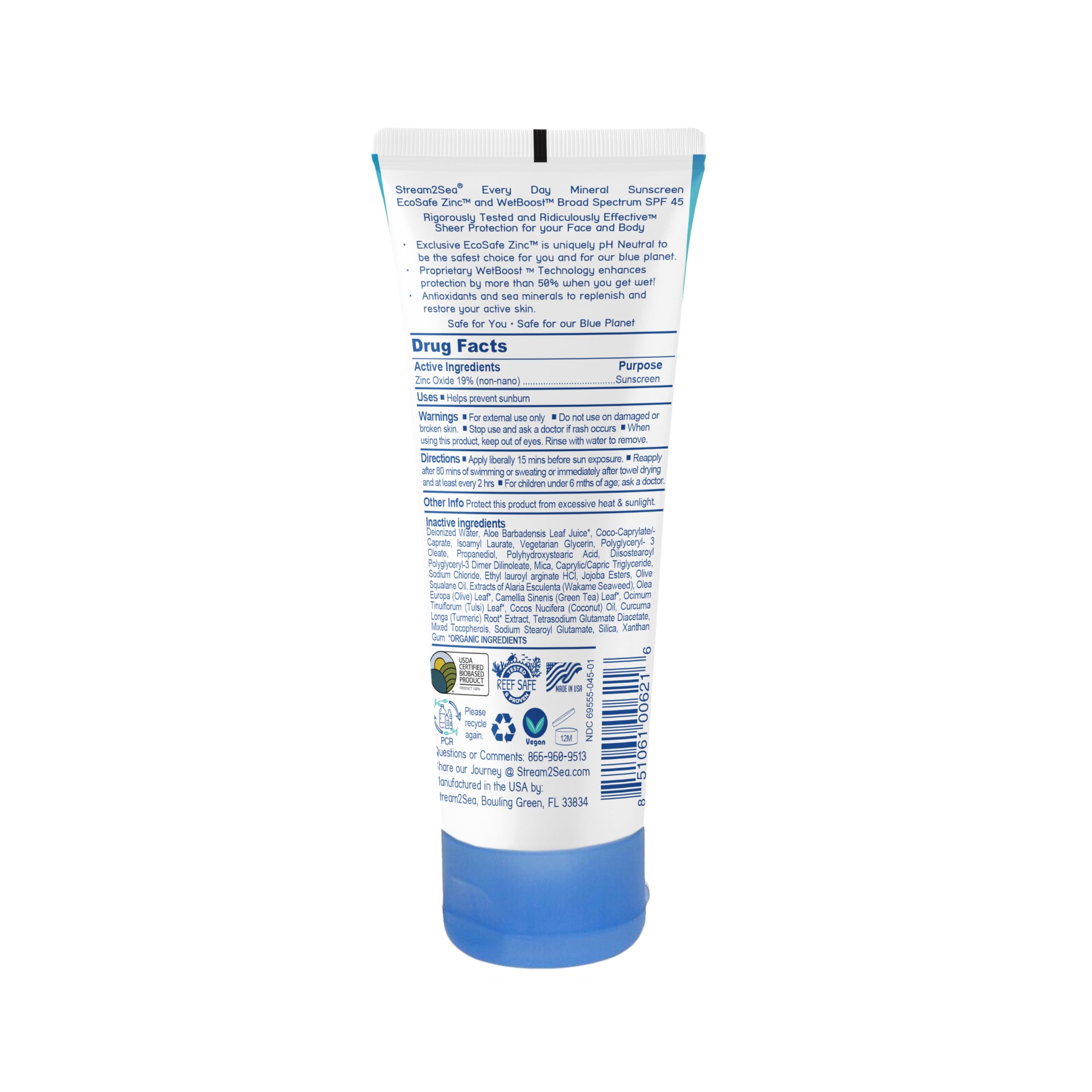 STREAM 2 SEA mineral sunscreen swatch shows sheer, non-greasy finish for daily wear.