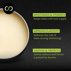 Stretch It Balm application on lobe demonstrates gentle glide during stretching.