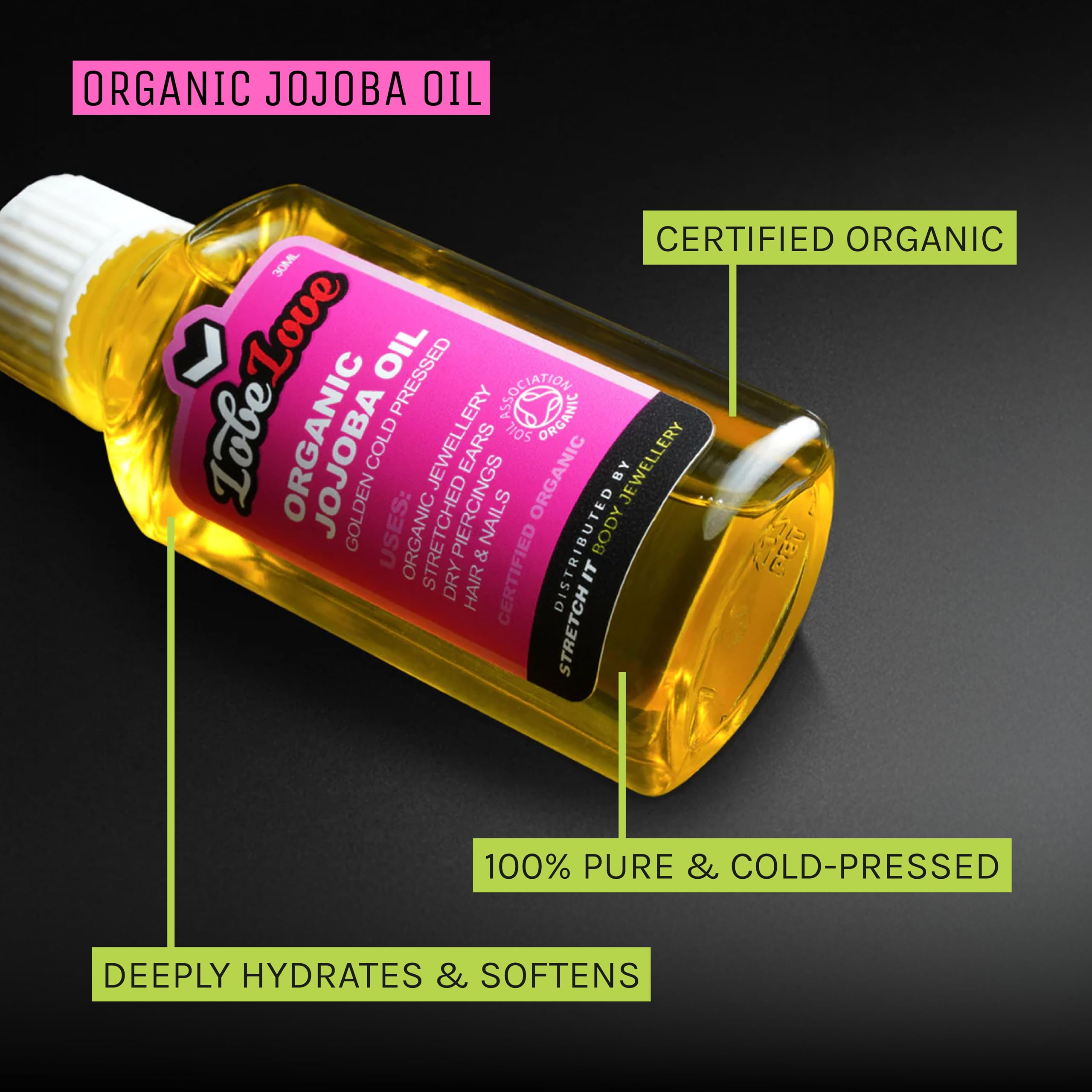 Stretch It Lobe Stretching Balm application demonstrates mess-free, precise topical use.