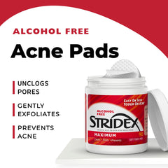 Stridex Maximum Pads 2% salicylic acid label highlights strong acne-fighting potential.