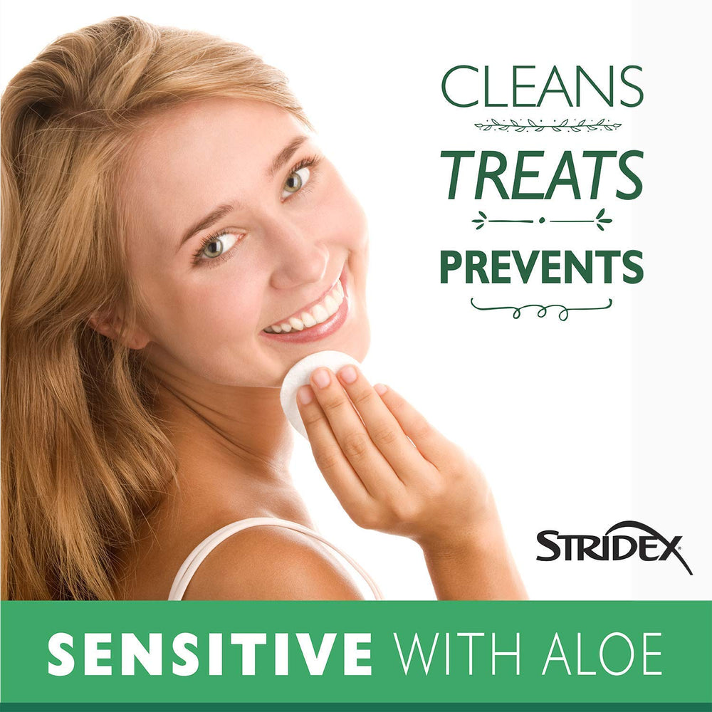 Stridex Sensitive Pads pack in hand illustrating convenient travel-friendly acne care