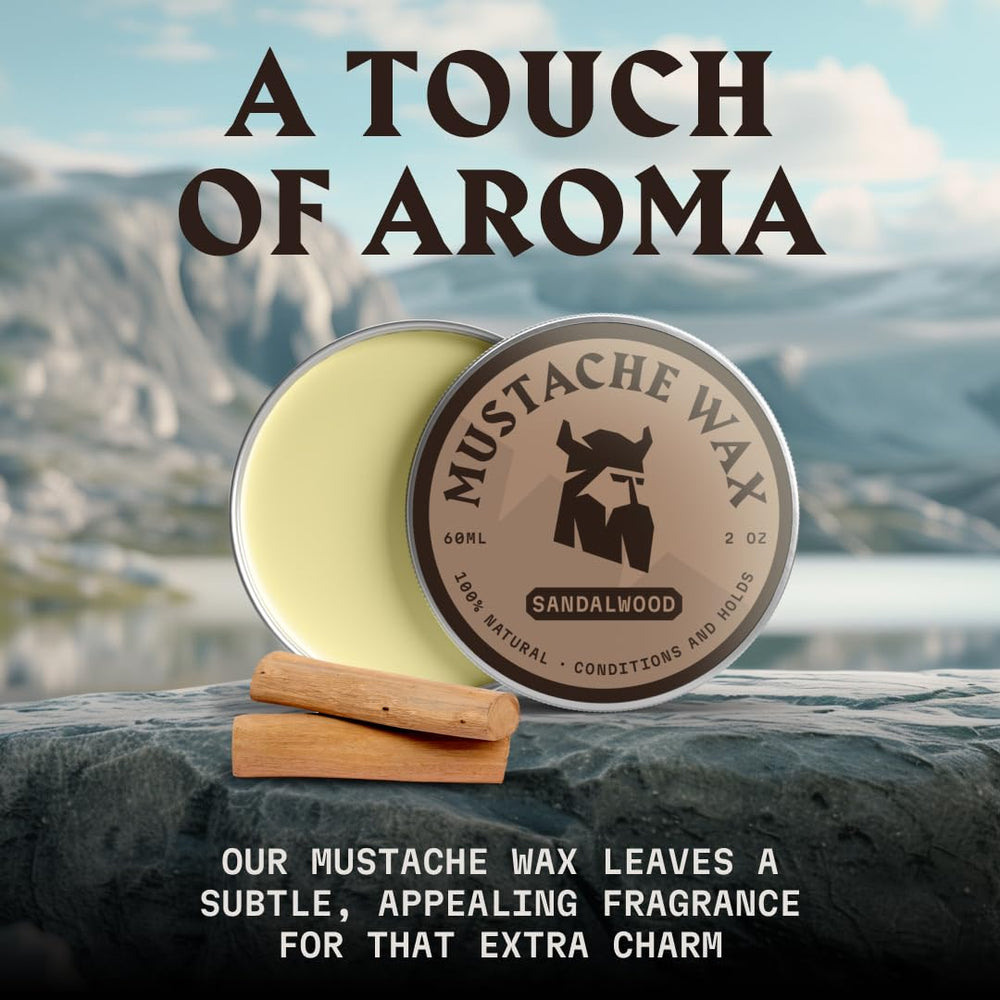 Striking Viking 2oz wax packaging shows compact carry for travel-ready grooming.
