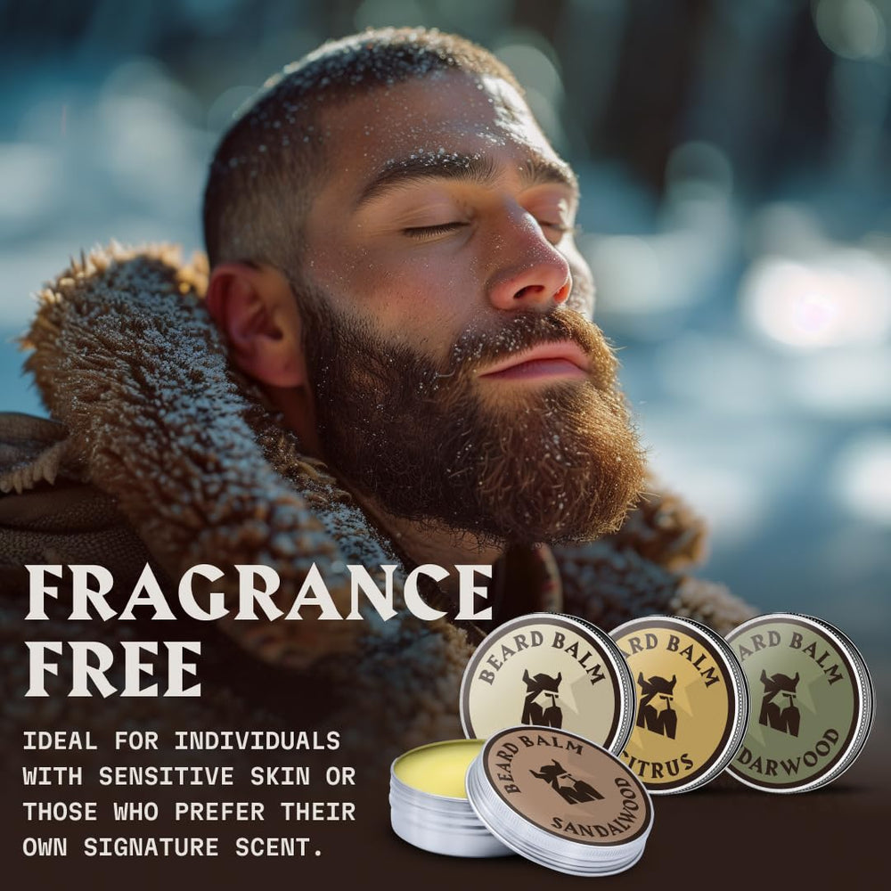 Striking Viking beard balm argan oil detail highlights nourishing ingredient for moisturized beard.