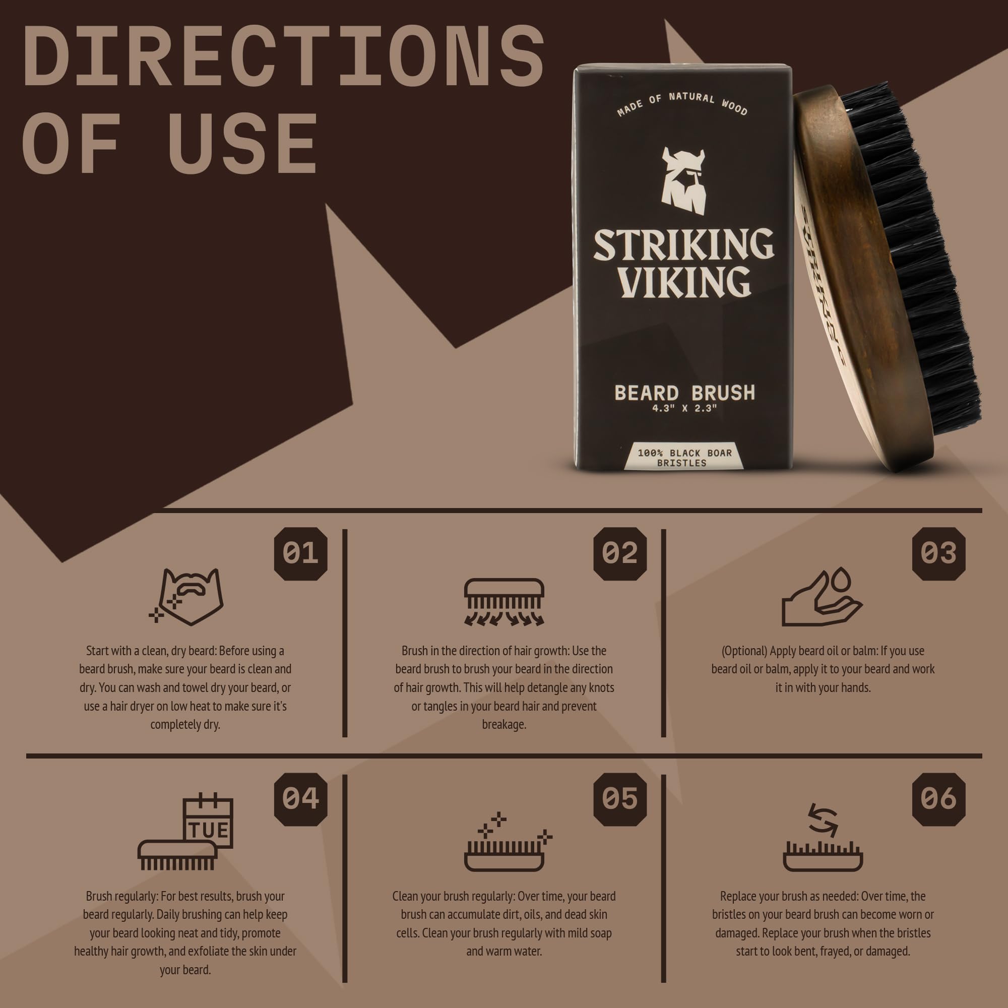 Striking Viking beard brush is suitable for short to Viking-length beards.