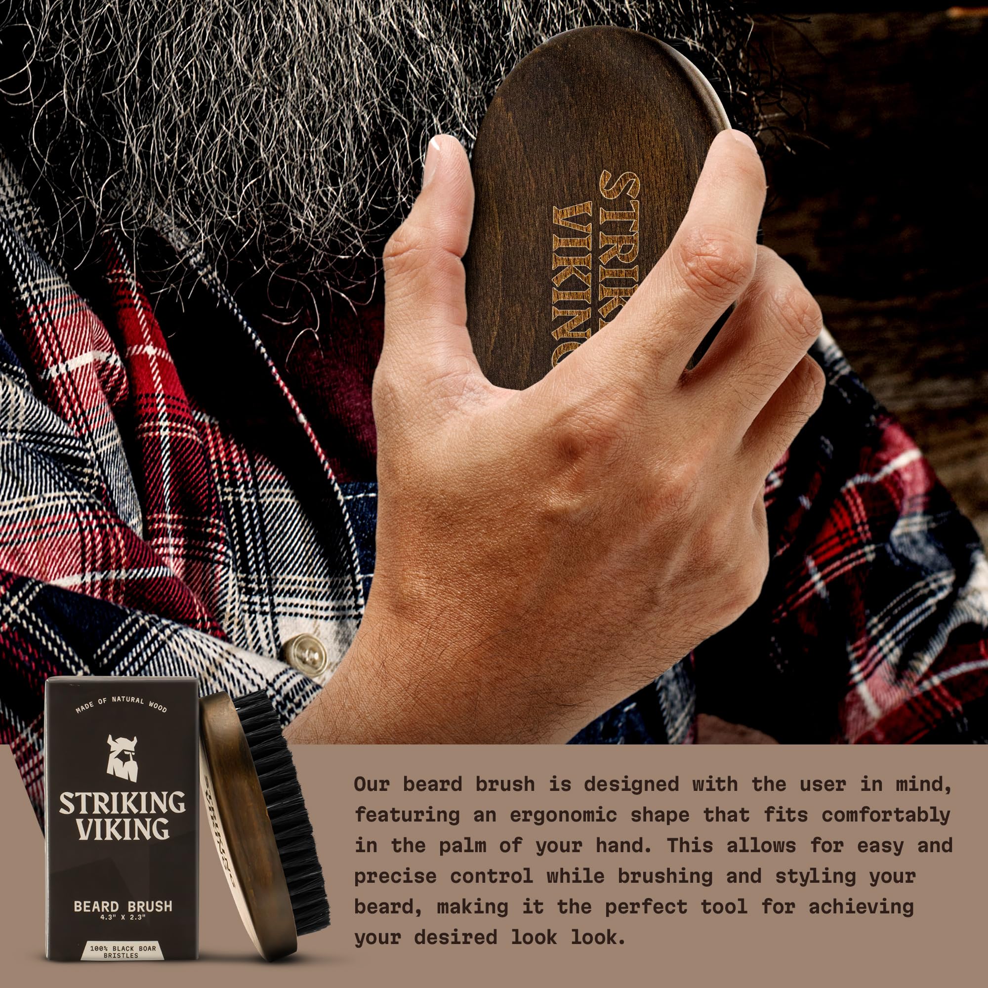 Striking Viking beard brush delivers frizz-control for a neat look.