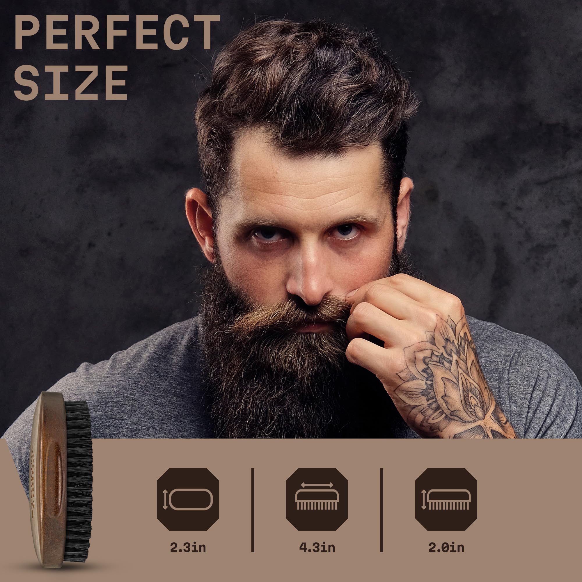 Striking Viking beard brush features static reducer to minimize flyaways.