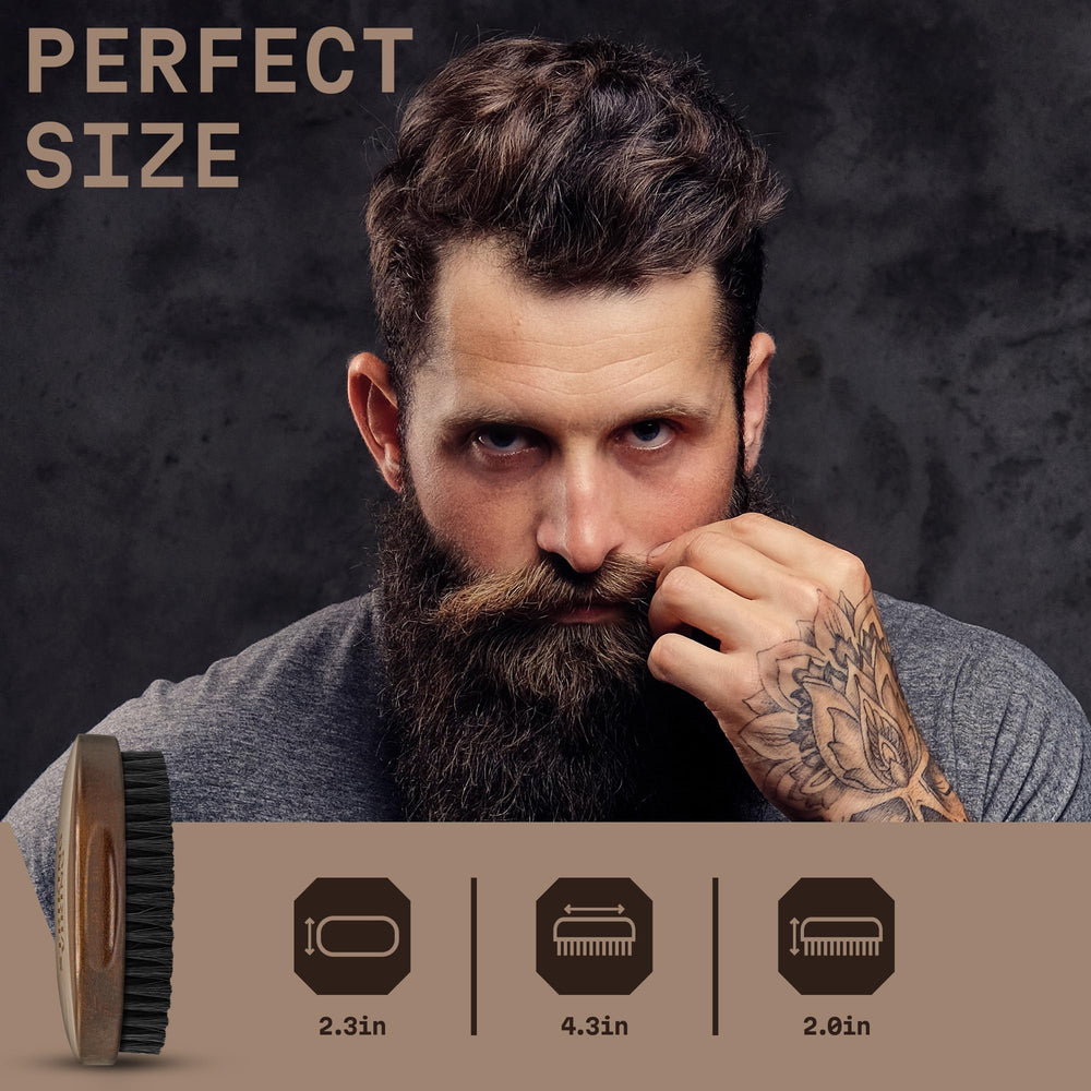 Striking Viking beard brush features static reducer to minimize flyaways.