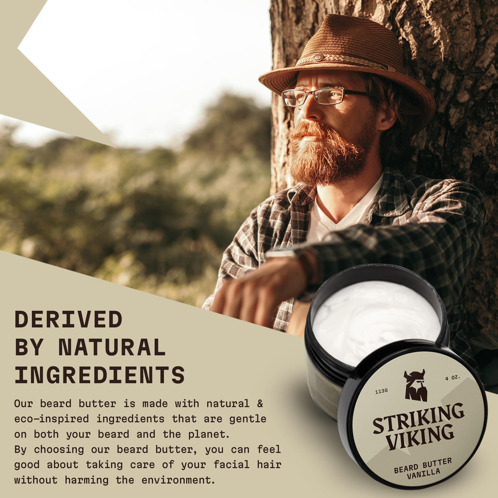 Striking Viking beard butter being applied for a smooth non-greasy finish