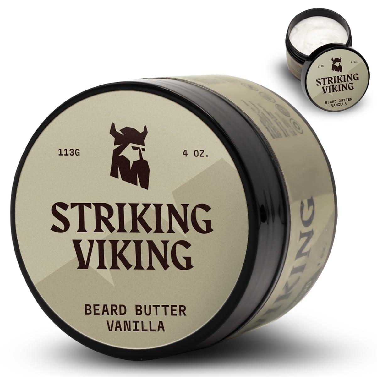 Striking Viking beard butter vanilla 4oz jar offering daily hydration for beards