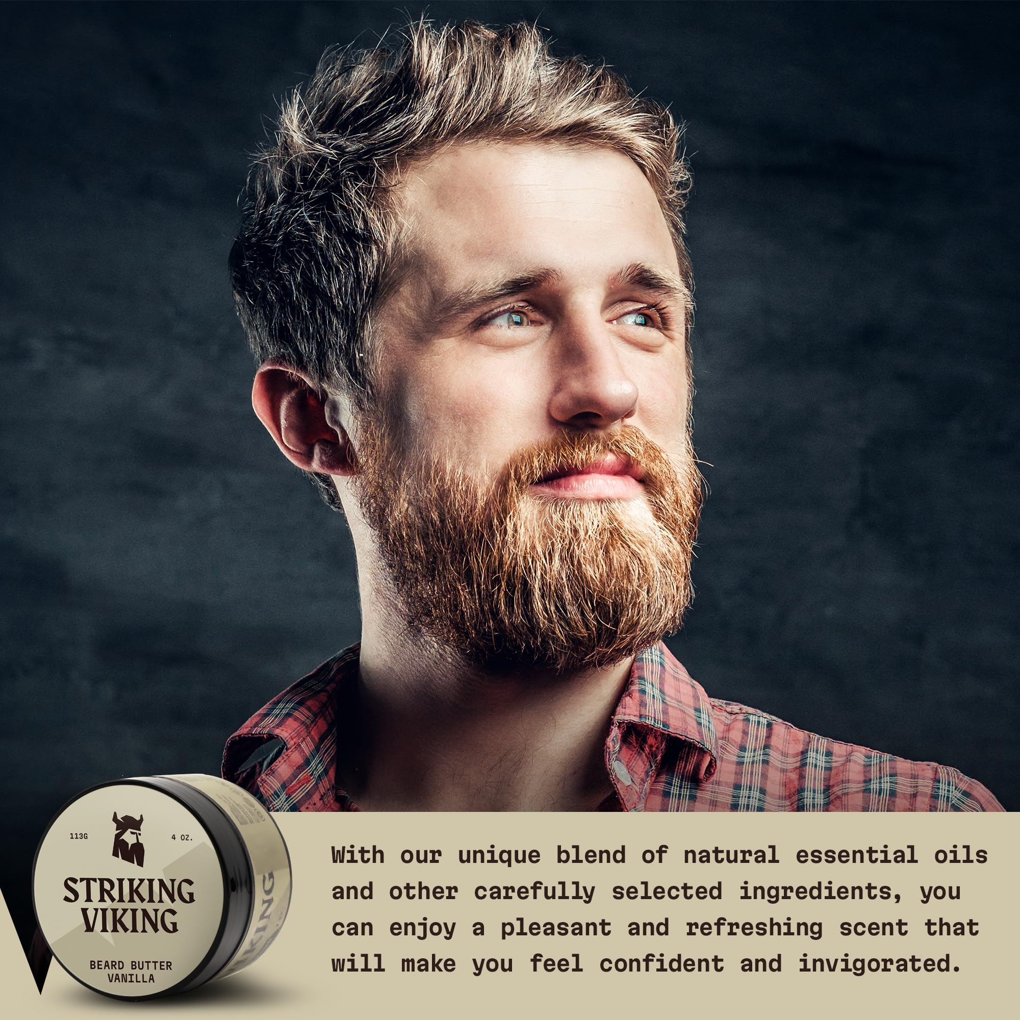 Striking Viking beard butter close-up on nourishing ingredients for healthy-looking beard