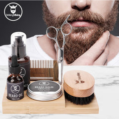 Striking Viking beard caddy holds oil and balm within easy reach for quick routines.