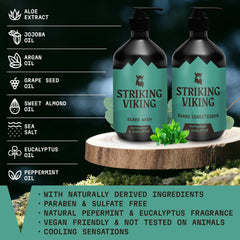 Striking Viking beard conditioner front bottle; helps soften and hydrate for smoother beard