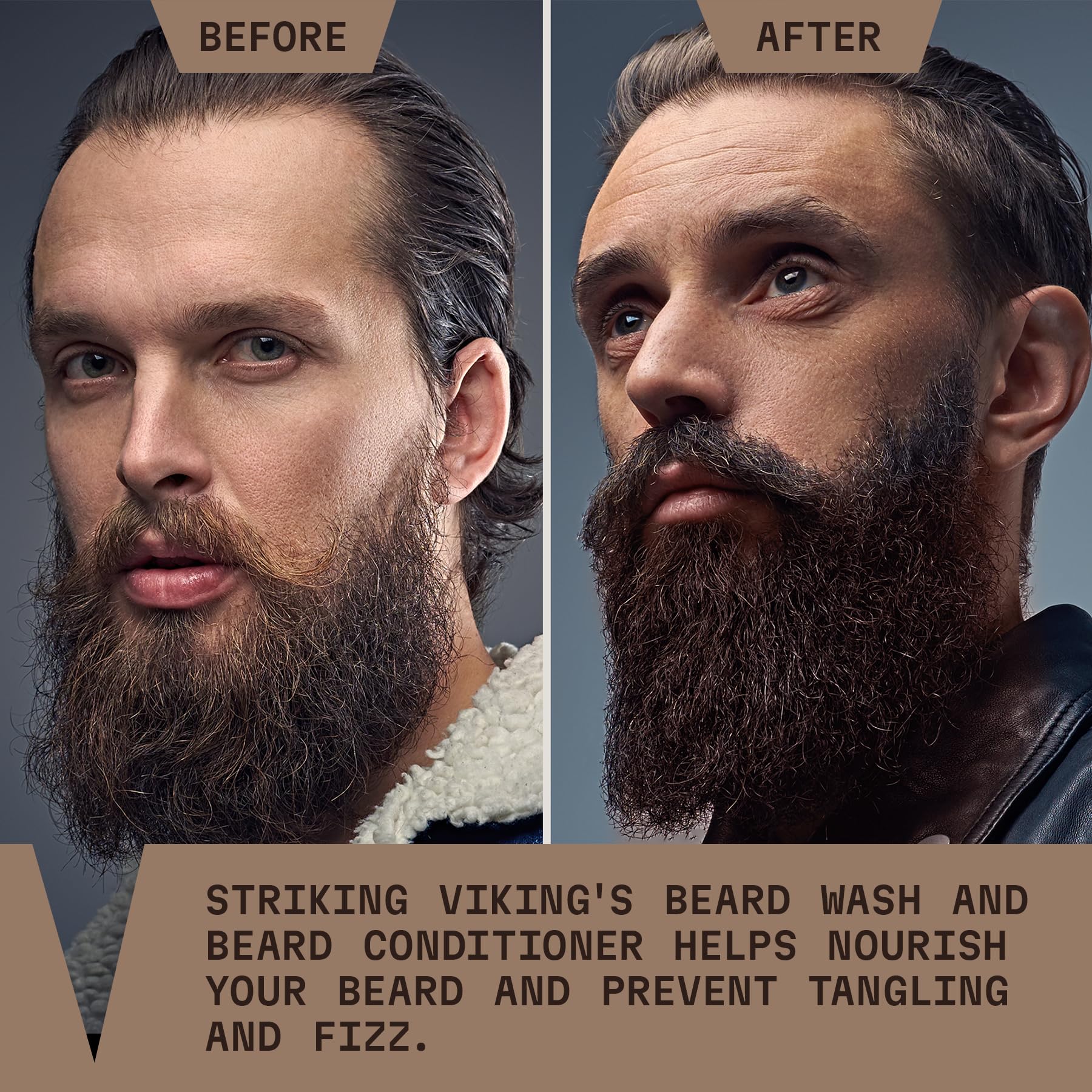 Striking Viking beard-conditioner apply shot focusing on smoothing and detangling