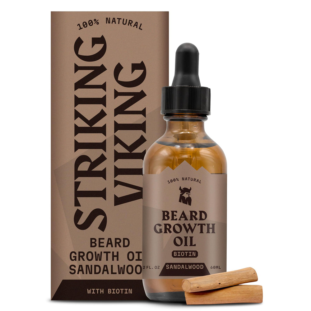 Striking Viking beard oil bottle with dropper for precise daily application and growth support.