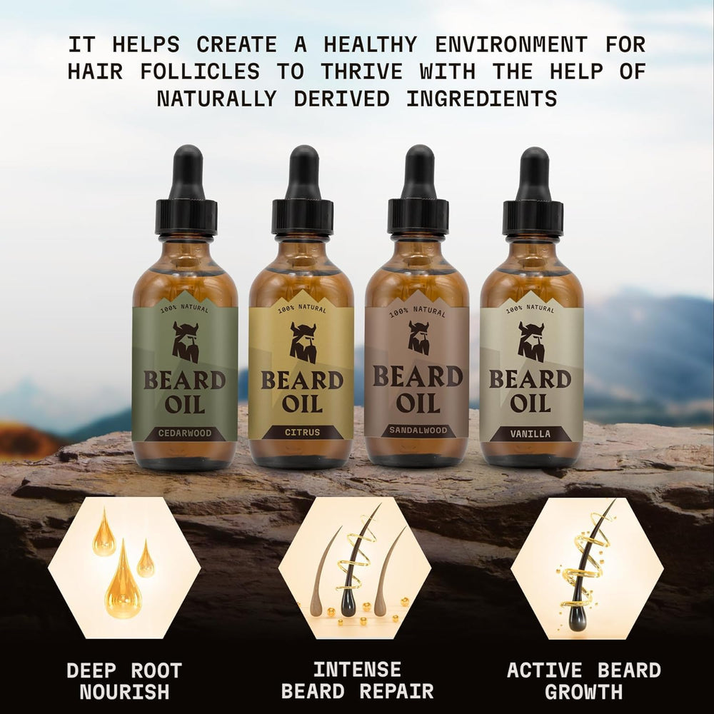 Striking Viking cedarwood bottle offers conditioning for a healthier-feeling beard.