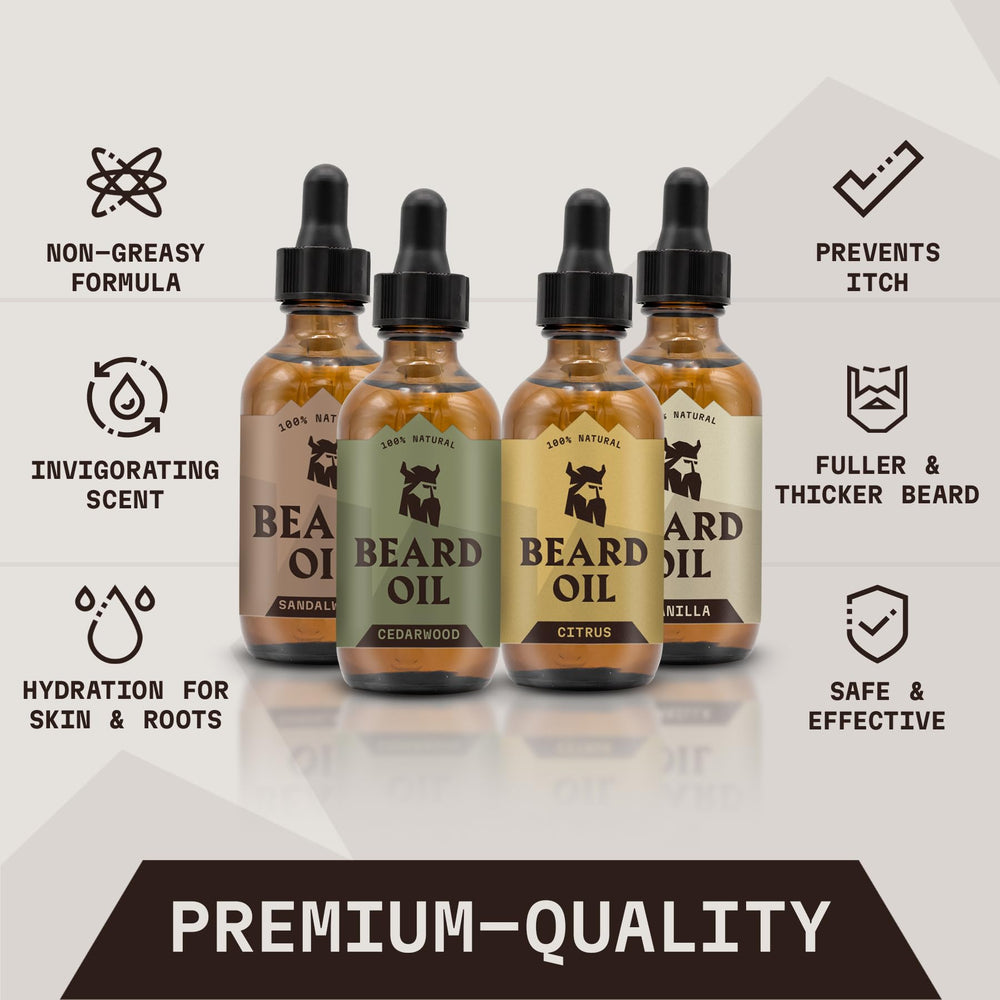 Striking Viking sandalwood bottle promotes smoother hair with lightweight, non-greasy absorption.