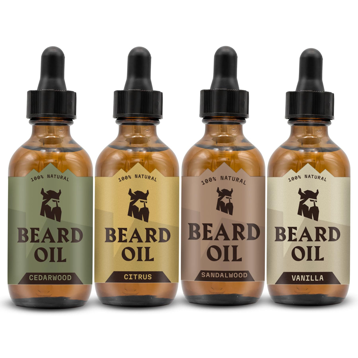 Striking Viking beard oil vanilla bottle for daily grooming and a softer, shinier beard.