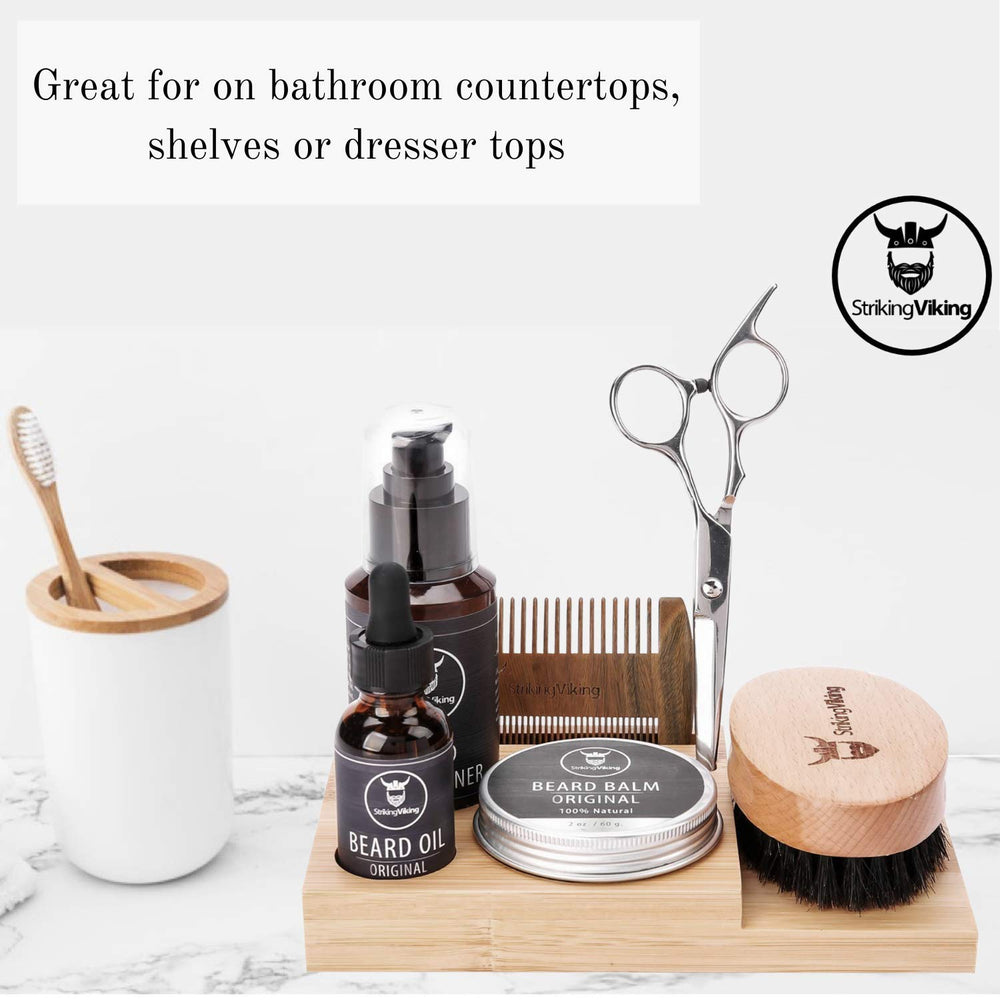 Striking Viking comb and brush stand keeps grooming tools within easy reach.