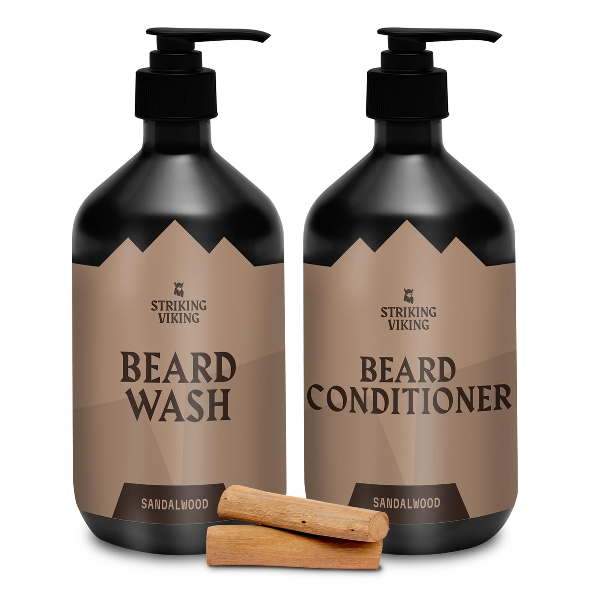 Striking Viking beard wash bottle shows paraben-free formula for all beard types
