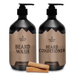 Striking Viking beard wash bottle shows paraben-free formula for all beard types