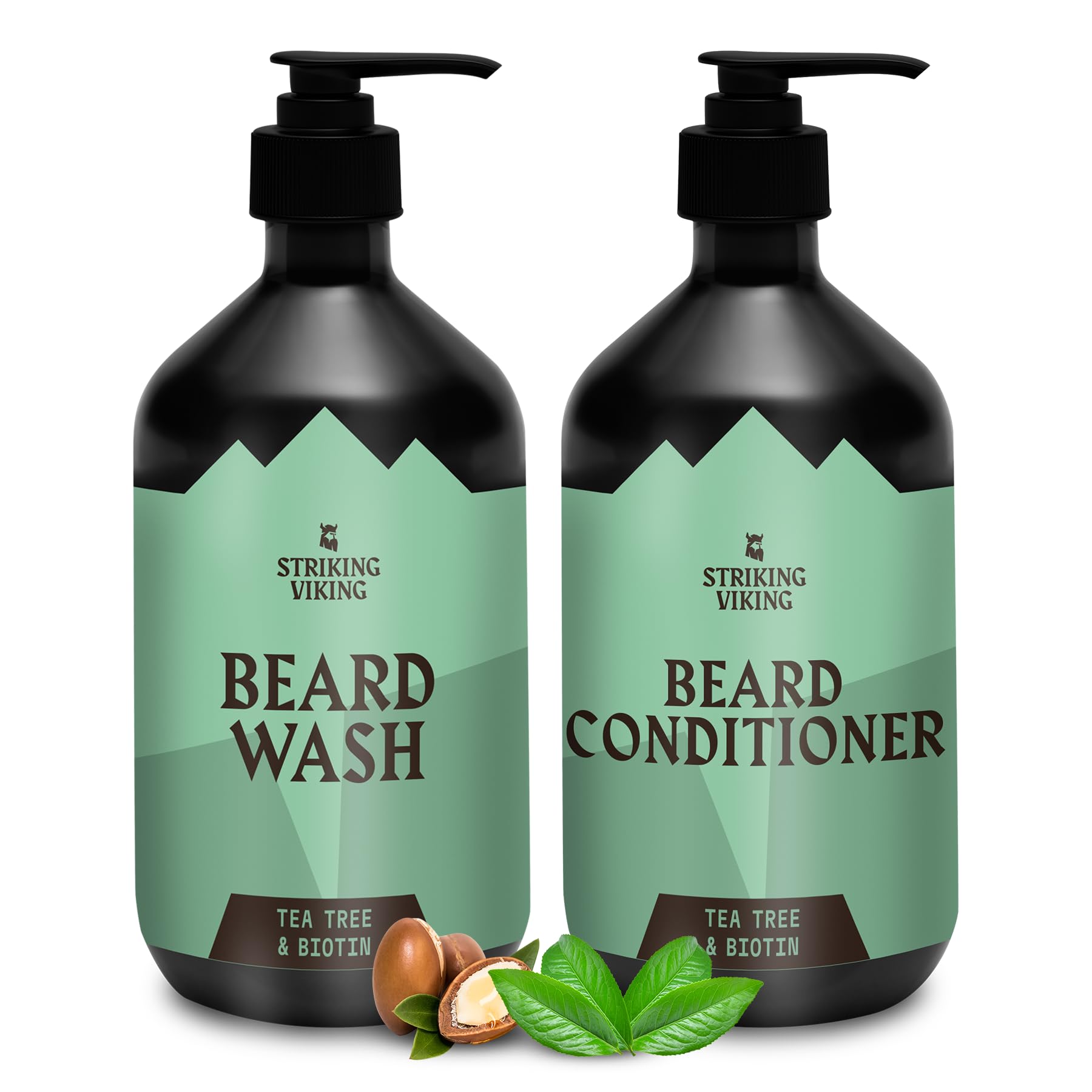 Striking Viking beard wash tea tree bottle for deep cleansing across beard types.
