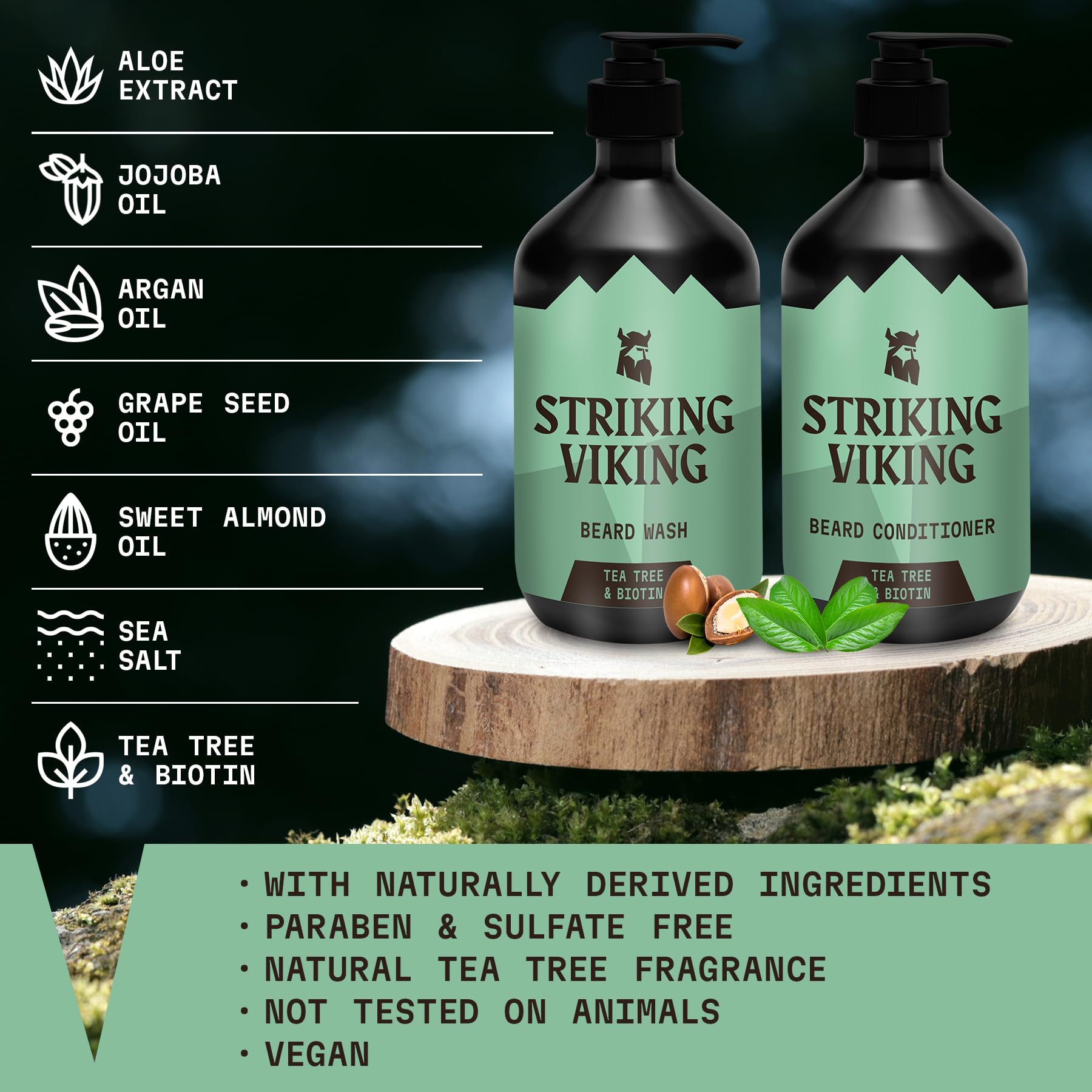 Striking Viking beard wash tea tree foam showing rich lather for thorough cleansing.