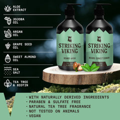Striking Viking beard wash tea tree foam showing rich lather for thorough cleansing.