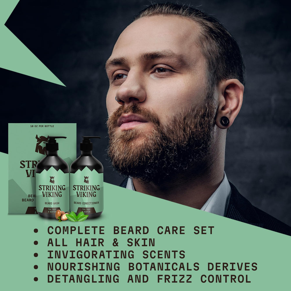 Striking Viking daily beard care routine image communicates quick, easy grooming steps.