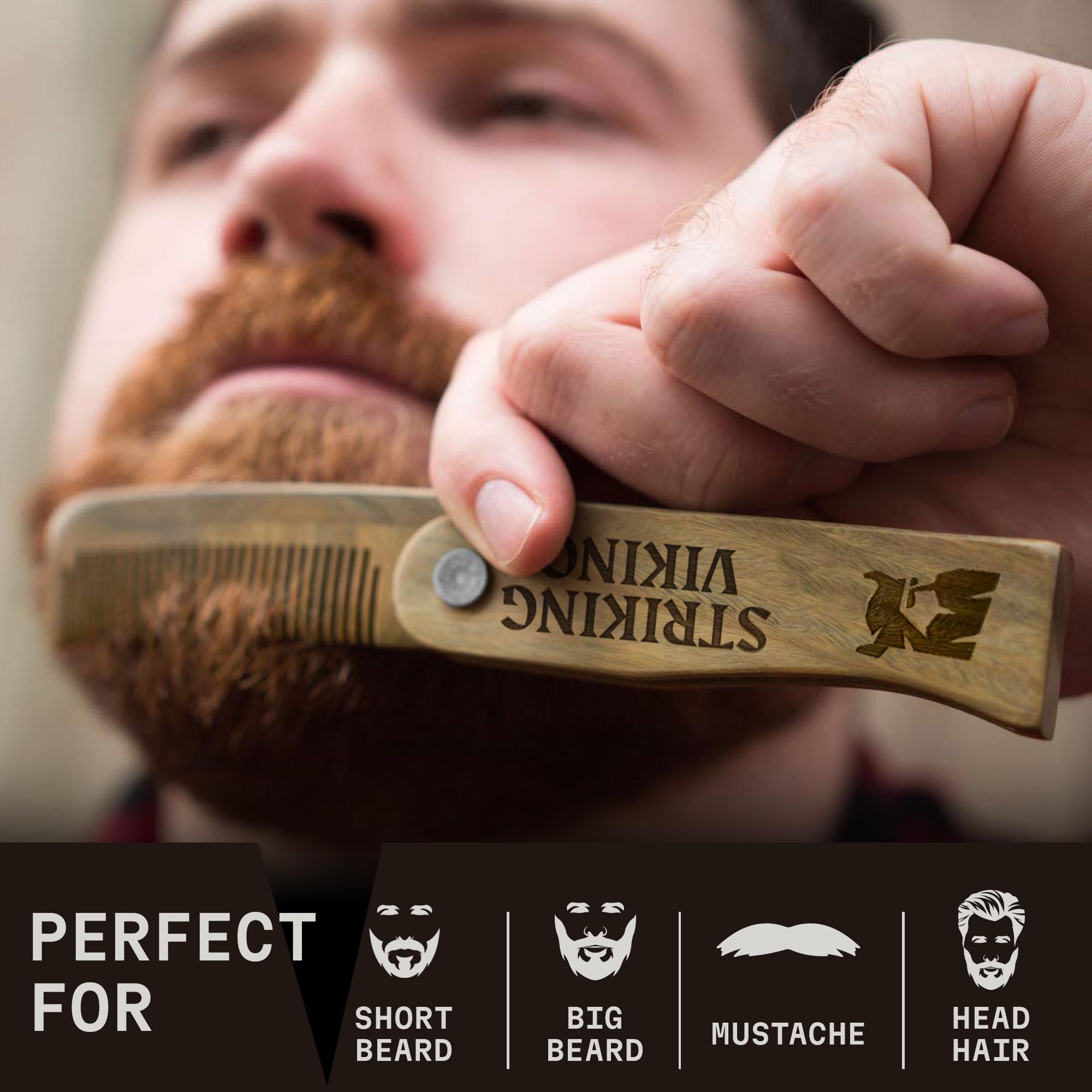 Striking Viking sandalwood comb with oil, helps evenly distribute product.