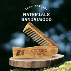 Striking Viking folding sandalwood teeth close-up shows smooth detangling teeth.